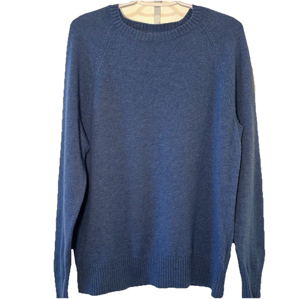 J.Crew Blue Wool Blend Crewneck Sweater Womens Large Raglan Sleeve Knit